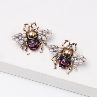 New Bee Vintage Pearl Insect Stud Earrings