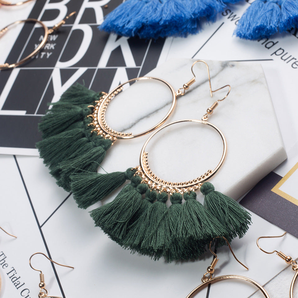 Bohemian Woolen Tassel Hoop Earrings