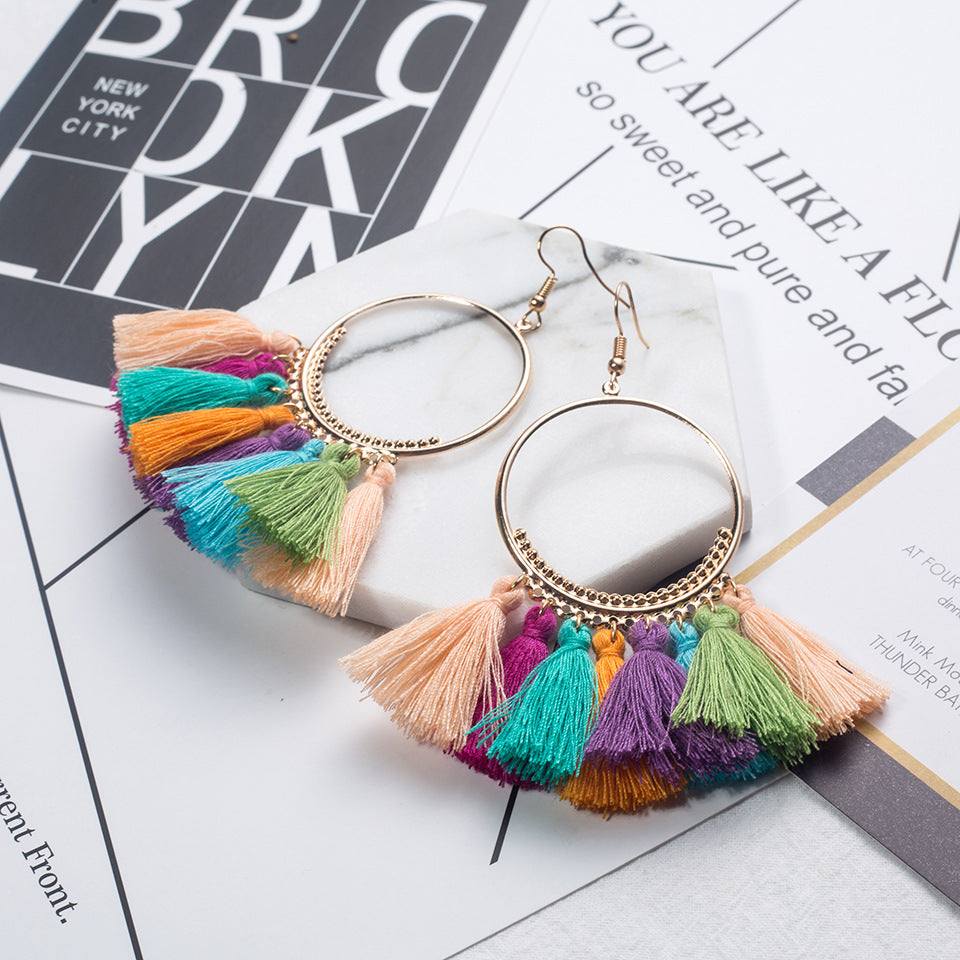 Bohemian Woolen Tassel Hoop Earrings