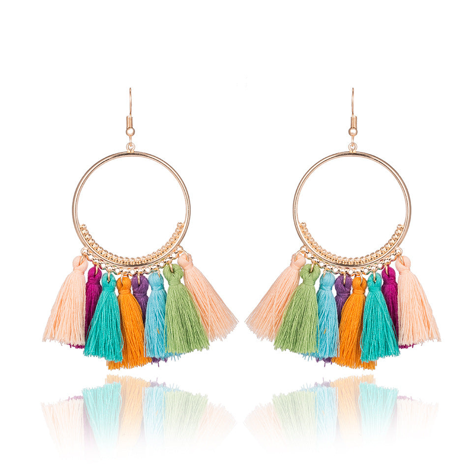 Bohemian Woolen Tassel Hoop Earrings