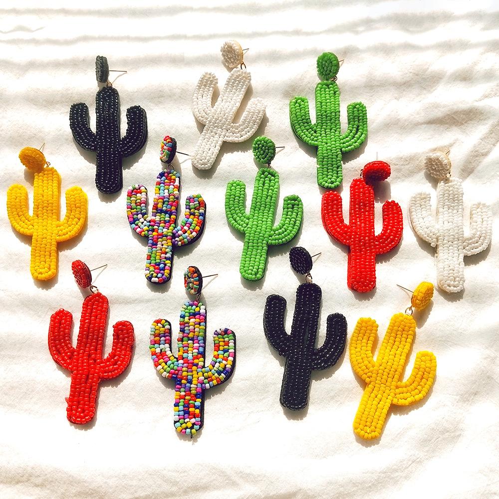 Cactus Handmade Beaded Earrings - Unique Plant Design