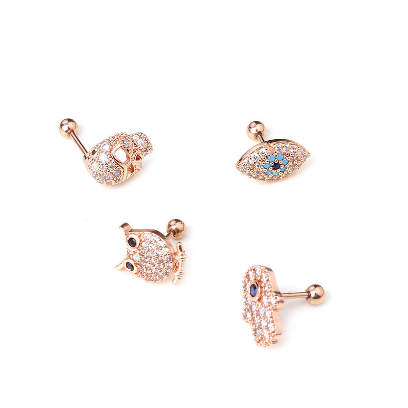 New Cartoon Owl Ear Bone Nails Stainless Steel Screw Thin Rod Earrings