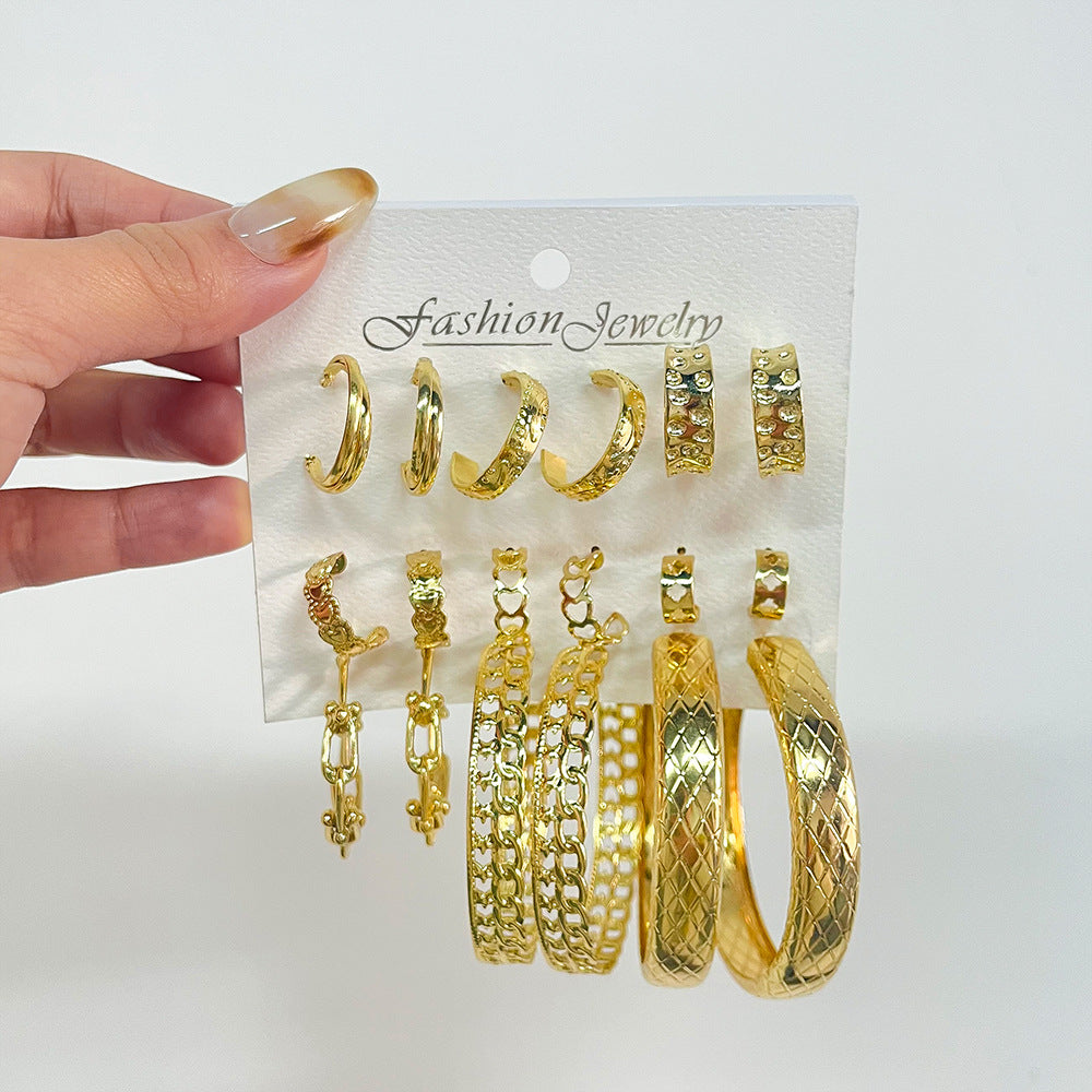 Retro Geometric Circle Earring Set - 9 Piece Collection