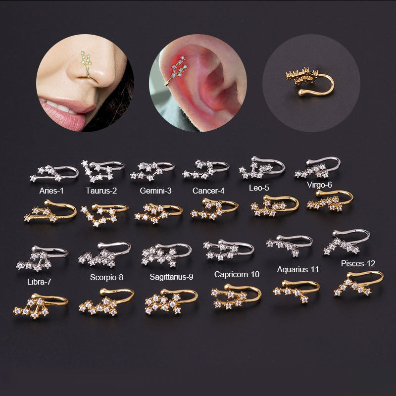 New Copper Inlaid Zircon 12 Constellation Nose Ring Nose Clip Nose Jewelry