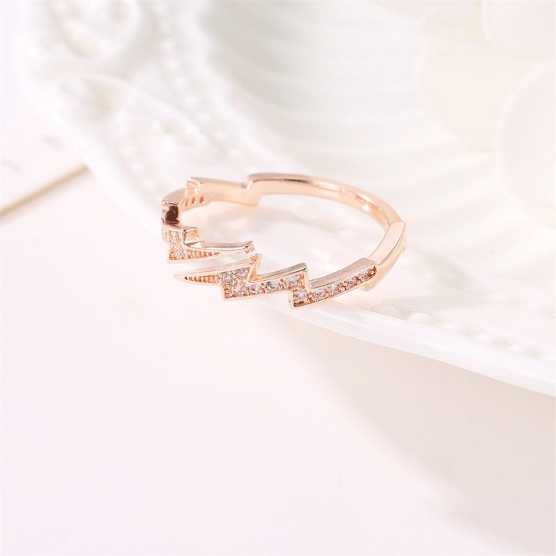 Copper Inlay Zircon Geometric Lightning Open Ring