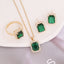 New Copper Micro-inlaid Zircon Square Emerald Pendant Necklace Ring Earrings