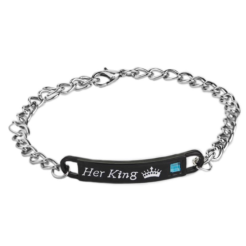 New Couple Her King His Queen Fashion Simple English Alphabet Diamond Id Bracelet