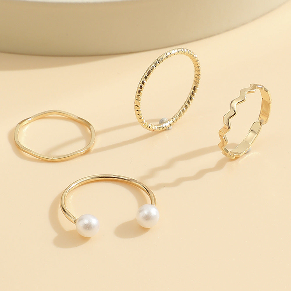 New Creative Fashion Temperament Jewelry Simple Two Pearl Ring 4-piece Set