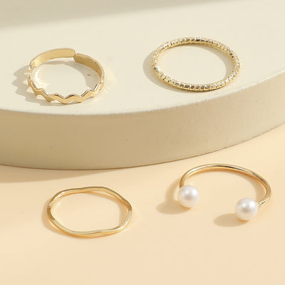 New Creative Fashion Temperament Jewelry Simple Two Pearl Ring 4-piece Set
