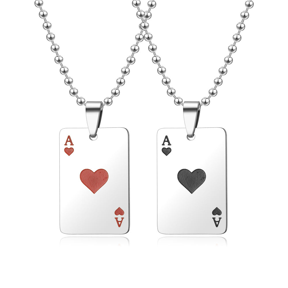 Creative Red Spade Ace Keychain Necklace Stainless Steel Pendant