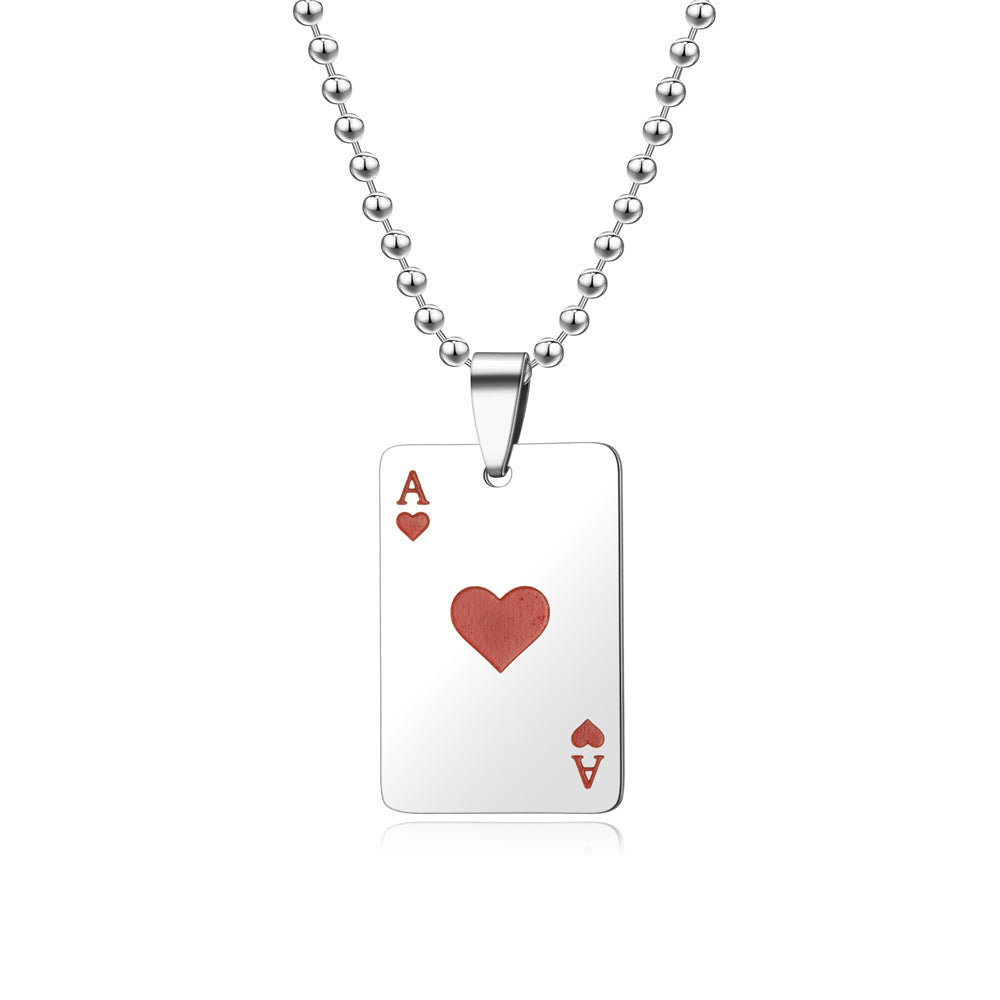 Creative Red Spade Ace Keychain Necklace Stainless Steel Pendant