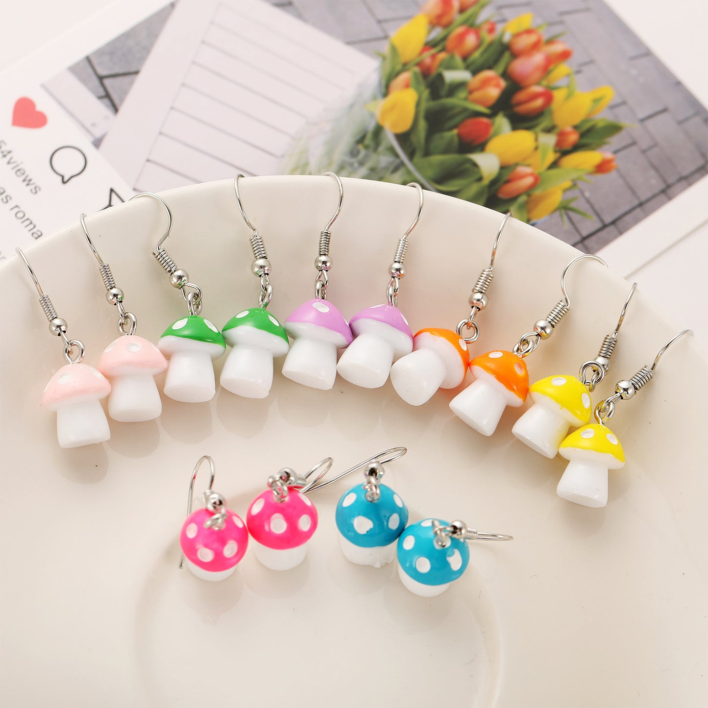 New Creative Pastoral Multicolor Spotted Mushroom Earrings