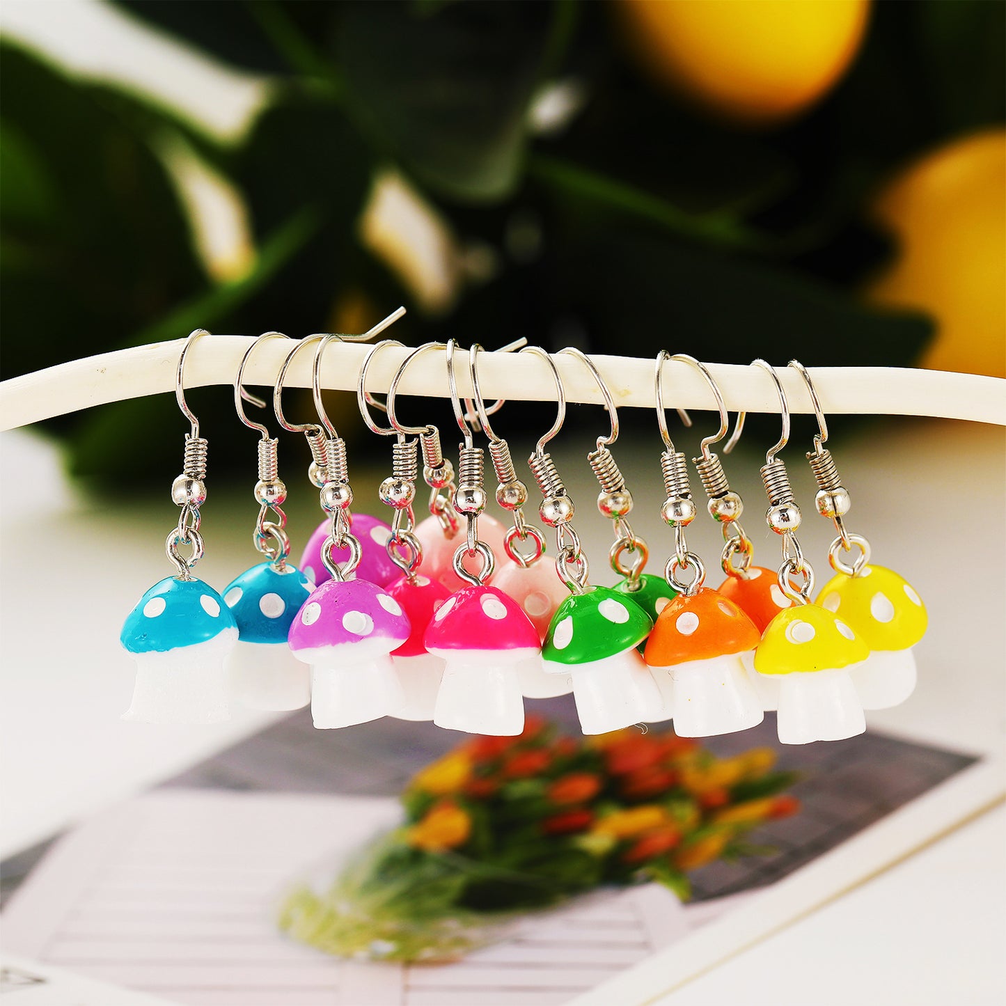 New Creative Pastoral Multicolor Spotted Mushroom Earrings