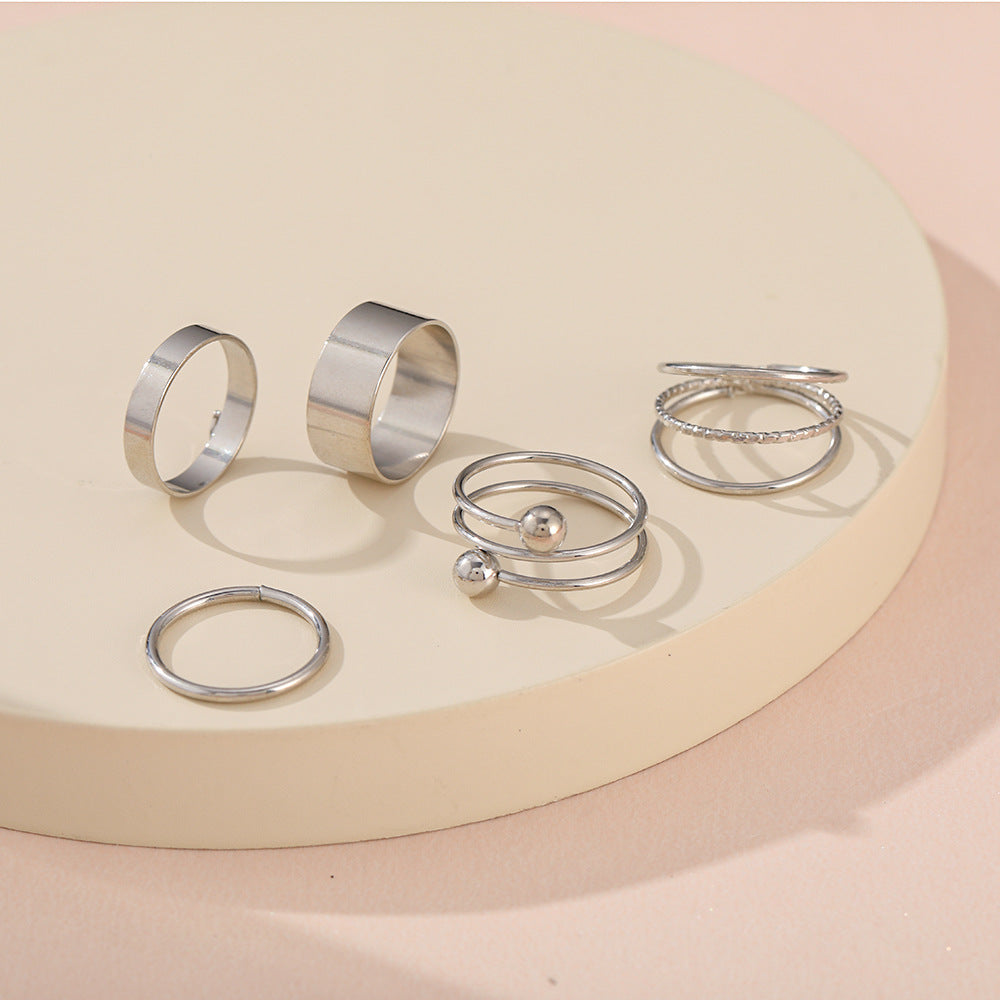 New Creative Simple Spiral Three-dimensional Cross Tail Ring 5-piece Set