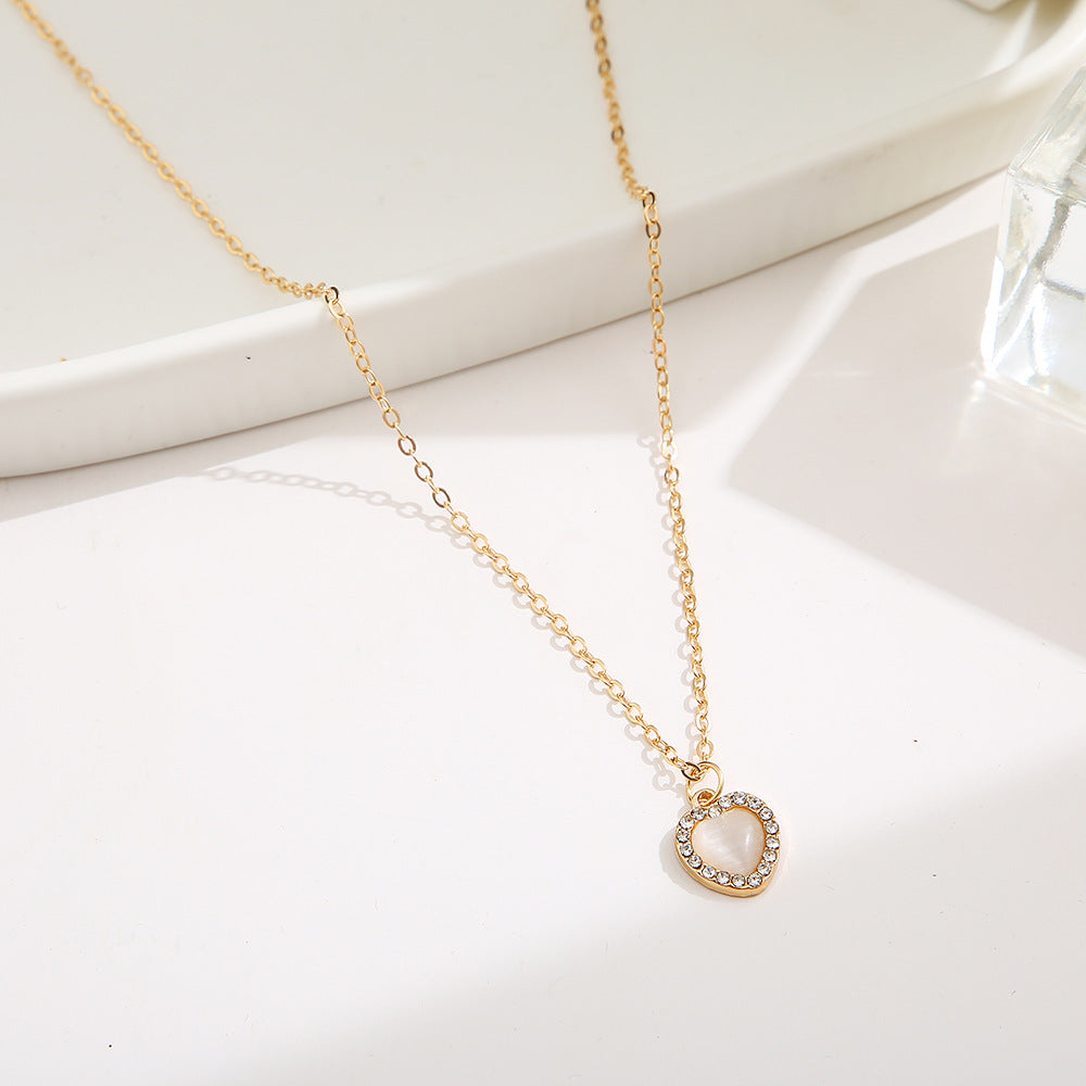 New Creative Simple Women's Jewelry Opal Love Pendant Necklace Wholesale