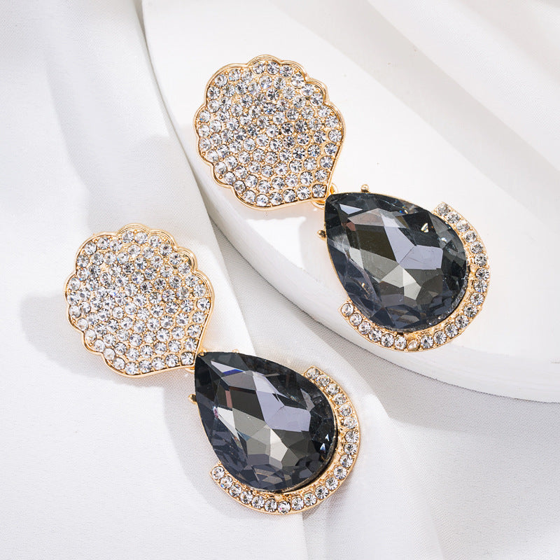 Geometric Diamond-Embedded Alloy Drop Earrings