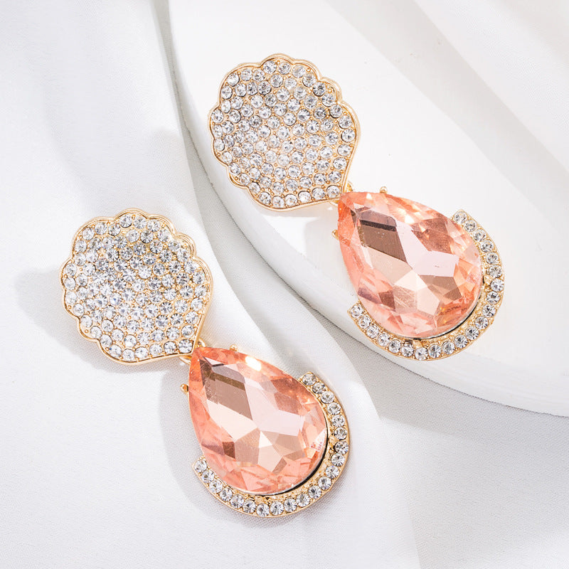 Geometric Diamond-Embedded Alloy Drop Earrings