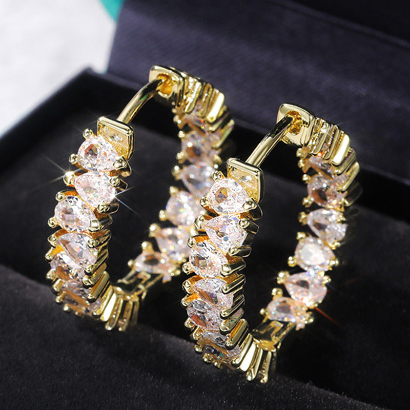 Luxury Zircon Copper Hoop Earrings for Women - Fashionable Gold-Plated Design