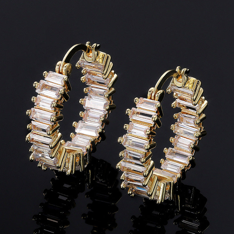 Luxury Zircon Copper Hoop Earrings for Women - Fashionable Gold-Plated Design