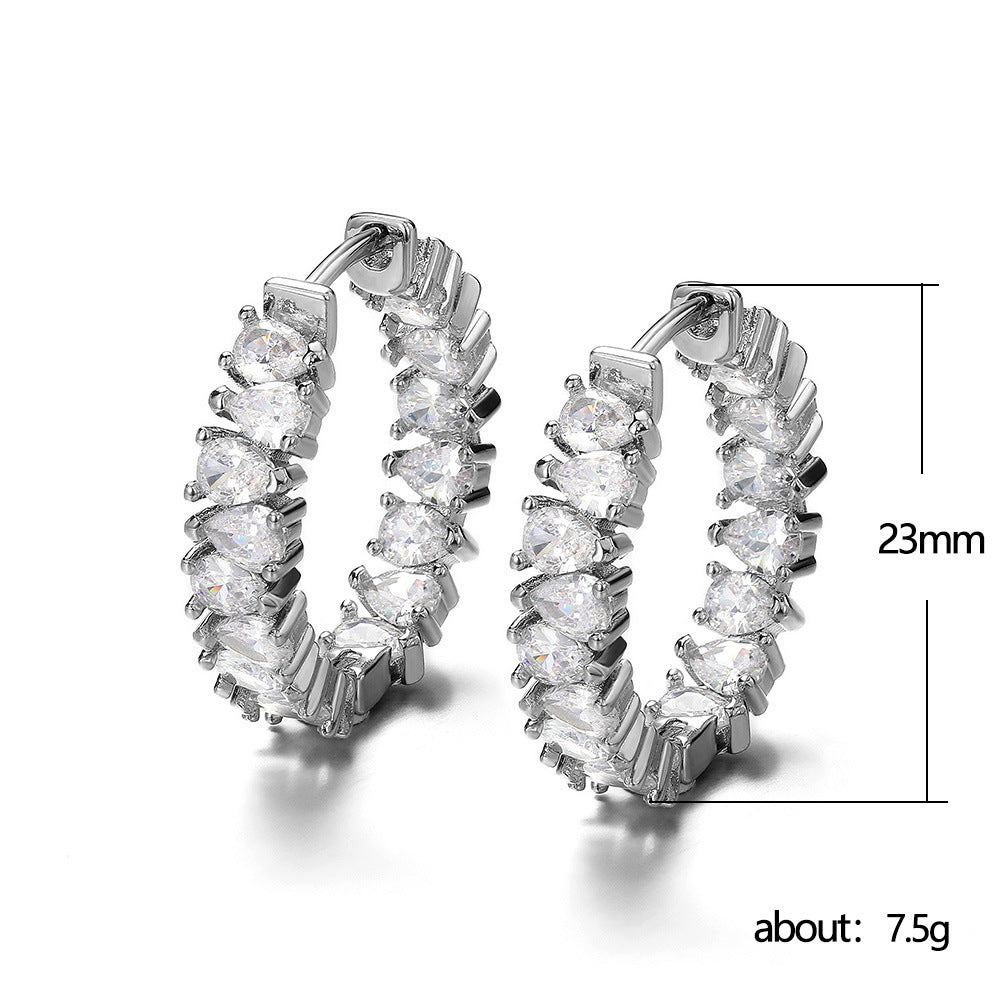 Luxury Zircon Copper Hoop Earrings for Women - Fashionable Gold-Plated Design