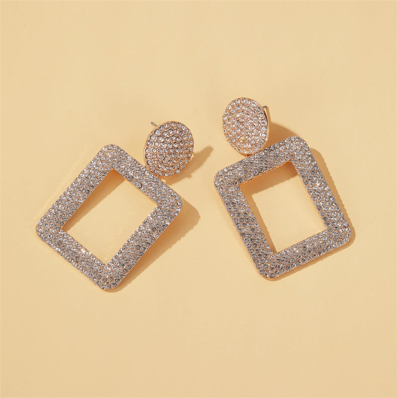 New Earrings Style Fashion Exaggerated Earrings Temperament Flash Diamond Geometric Square Earrings Diamond