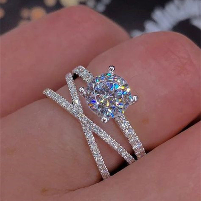 Eight Hearts & Arrows Zircon Double Winding Copper Engagement Ring