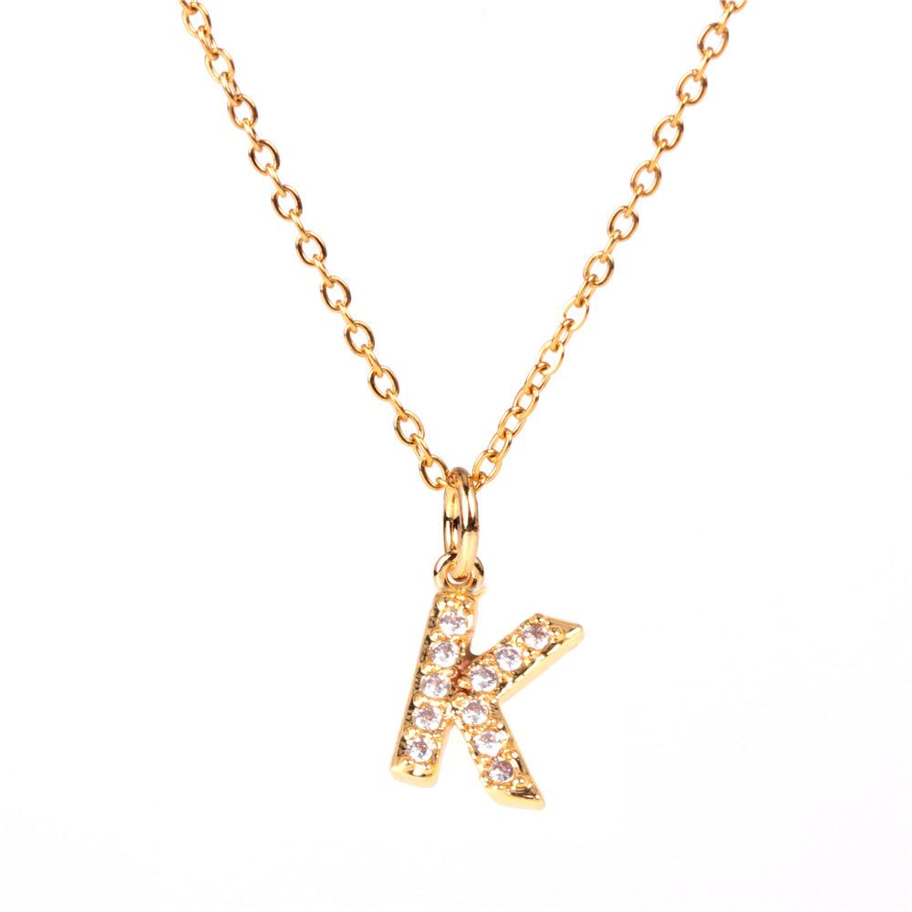 New Fashion 26 Letter Alphabet Pendant Necklace with Diamond Clavicle Chain