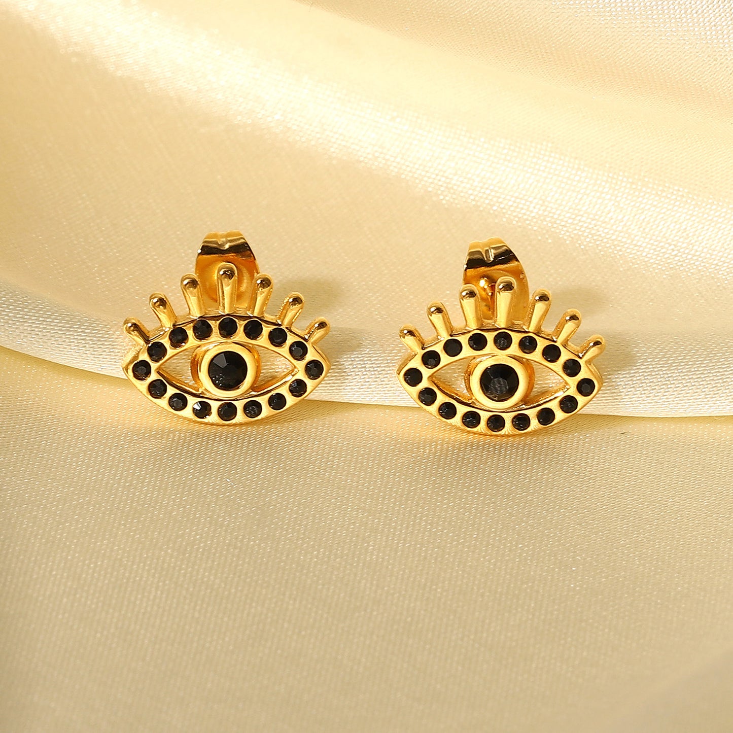 Black Diamond Eye 18K Gold Stainless Steel Earrings