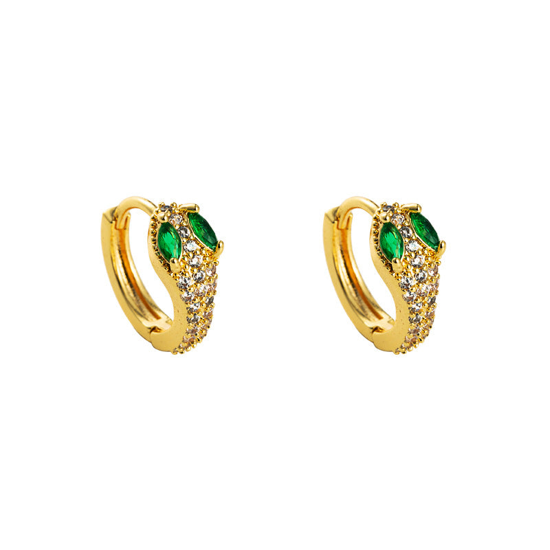 18K Gold Plated Cobra-shaped Zircon Hoop Earrings