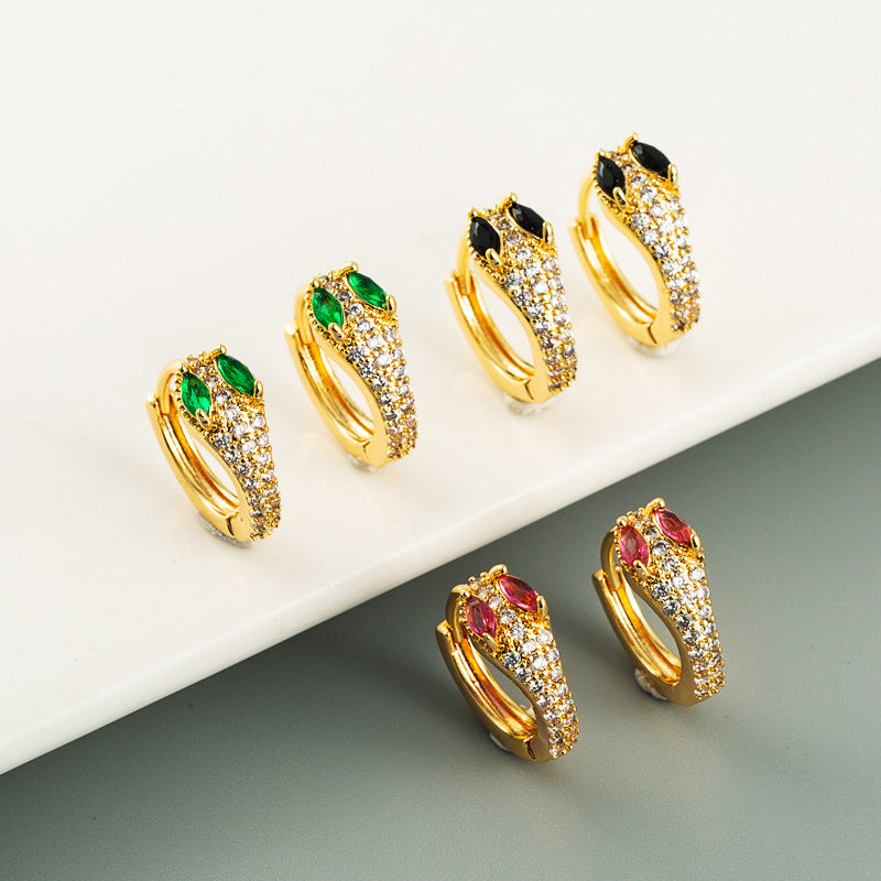 18K Gold Plated Cobra-shaped Zircon Hoop Earrings