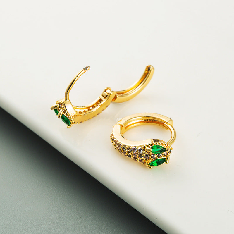 18K Gold Plated Cobra-shaped Zircon Hoop Earrings