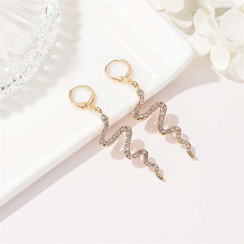 New Fashion Creative Snake-shaped Earrings Long Diamond Earrings Simple Wave Earrings Wholesale