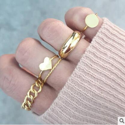 New Fashion Geometric Love Gold Joint Ring Set