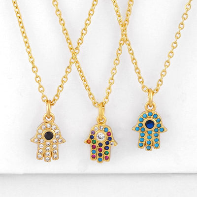 Hamsa Evil Eye Hand of Fatima Blue Eye Necklace for Women