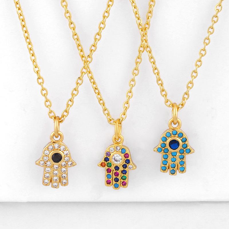 Hamsa Evil Eye Hand of Fatima Blue Eye Necklace for Women