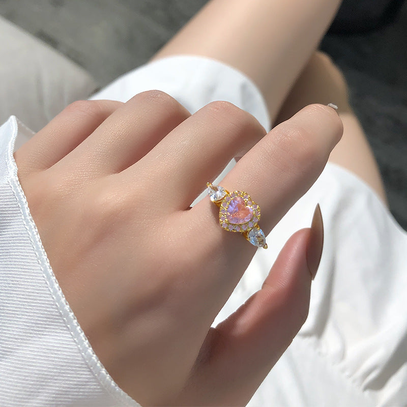 New Fashion Pink Heart Wing Adjustable Open-end Ring