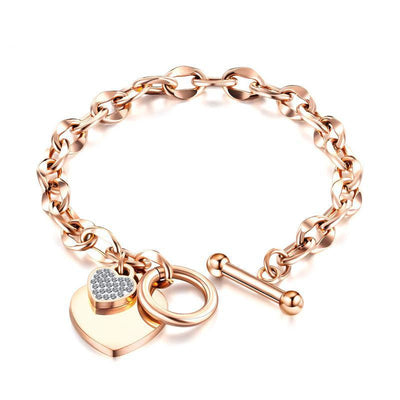 New Fashion Heart Stainless Steel Bracelet with Rose Gold Plating and OT Buckle