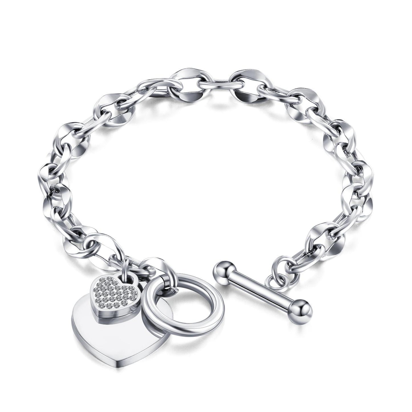 New Fashion Heart Stainless Steel Bracelet with Rose Gold Plating and OT Buckle