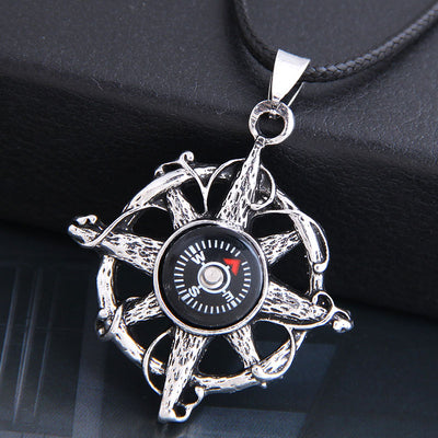 Men's Vintage Compass Pendant Necklace & Women's Minimalist Black Hair Clip Set