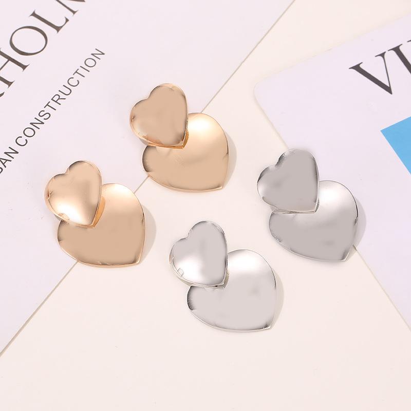 New Fashion Metal Sweet Double Peach Heart Earrings Love Heart Earrings For Women Wholesale