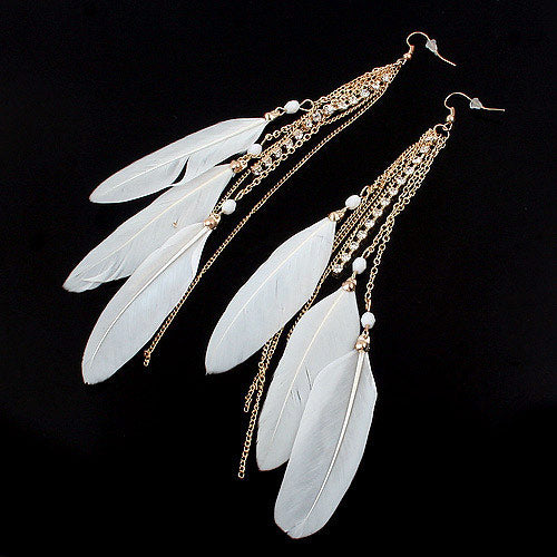 New Fashion Metal Tassel Feather Earrings with Rhinestone Embellishment