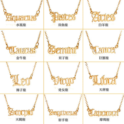 New Fashion Necklace Personality Creative Twelve Constellation Necklace Female Retro English Alphabet Pendant Clavicle Chain