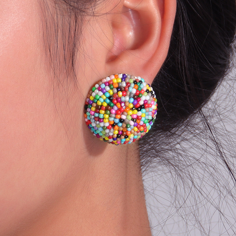 New Fashion Retro Colorful Hemisphere Bead Ear Stud Earrings