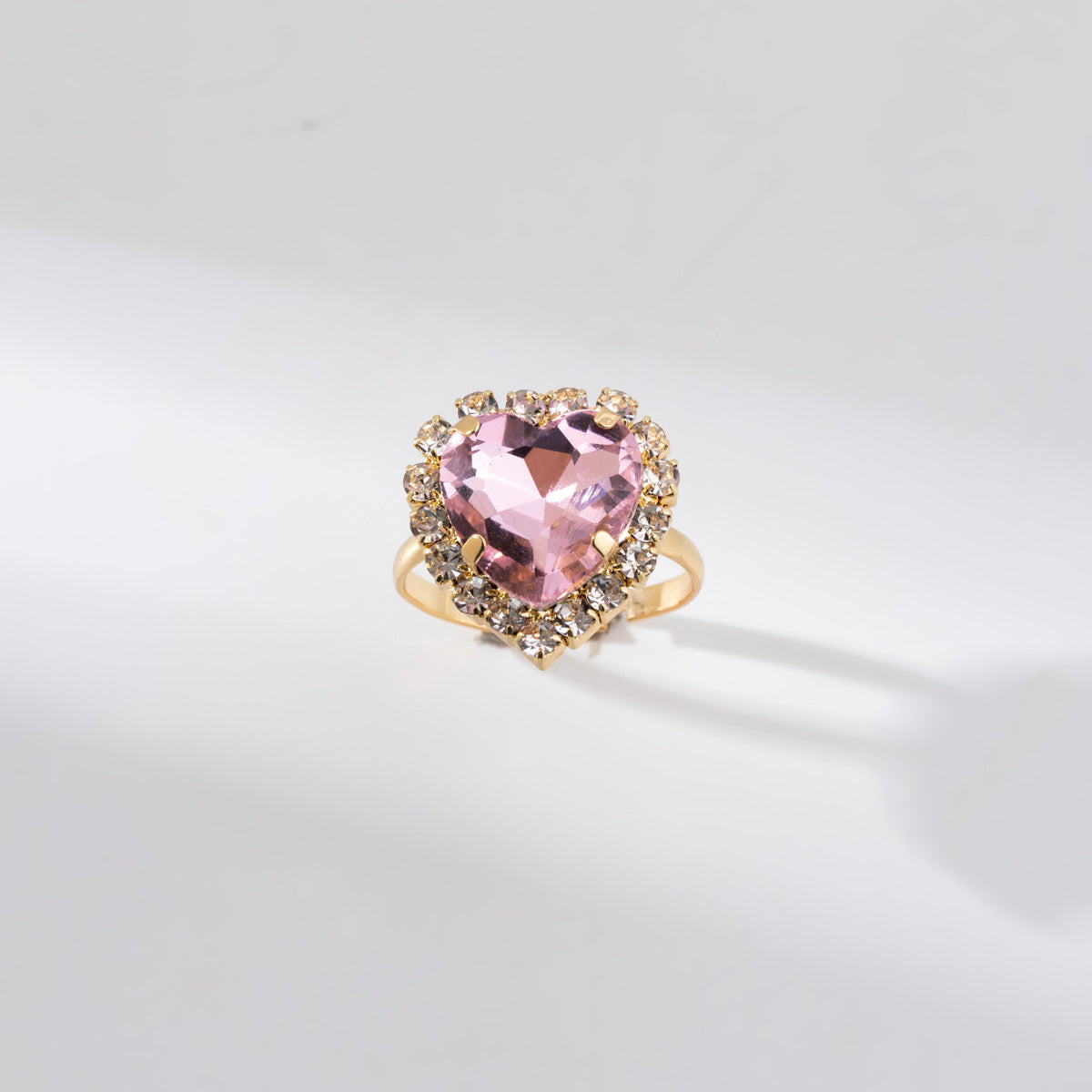 New Fashion Alloy Heart-shaped Ring with Colorful Diamond Accents