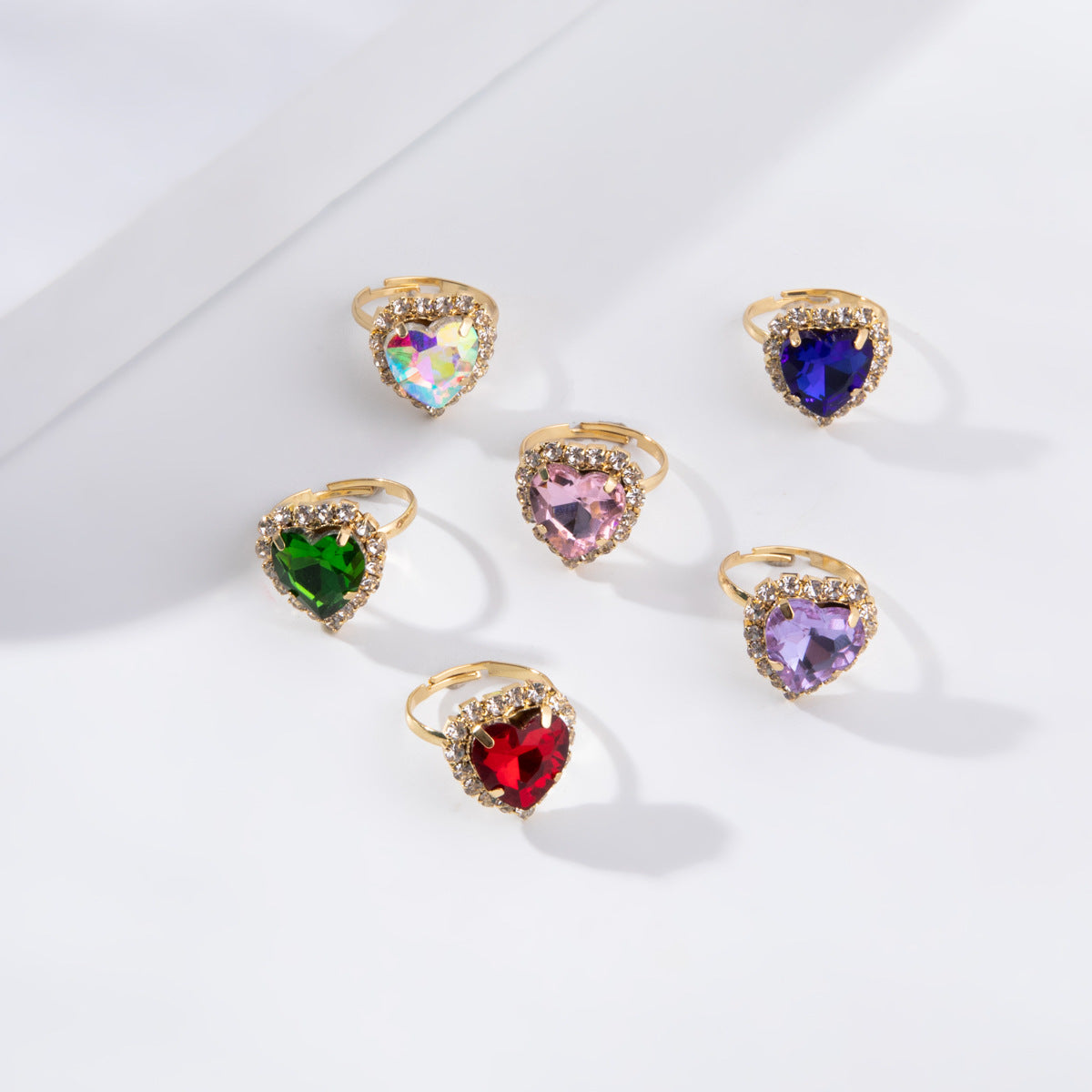New Fashion Alloy Heart-shaped Ring with Colorful Diamond Accents