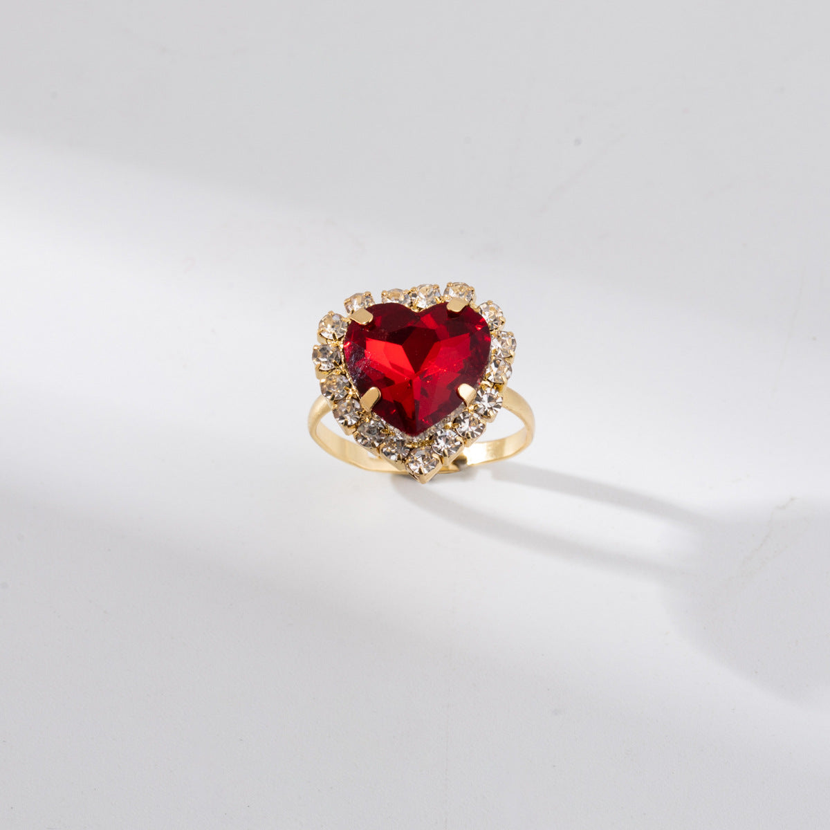 New Fashion Alloy Heart-shaped Ring with Colorful Diamond Accents