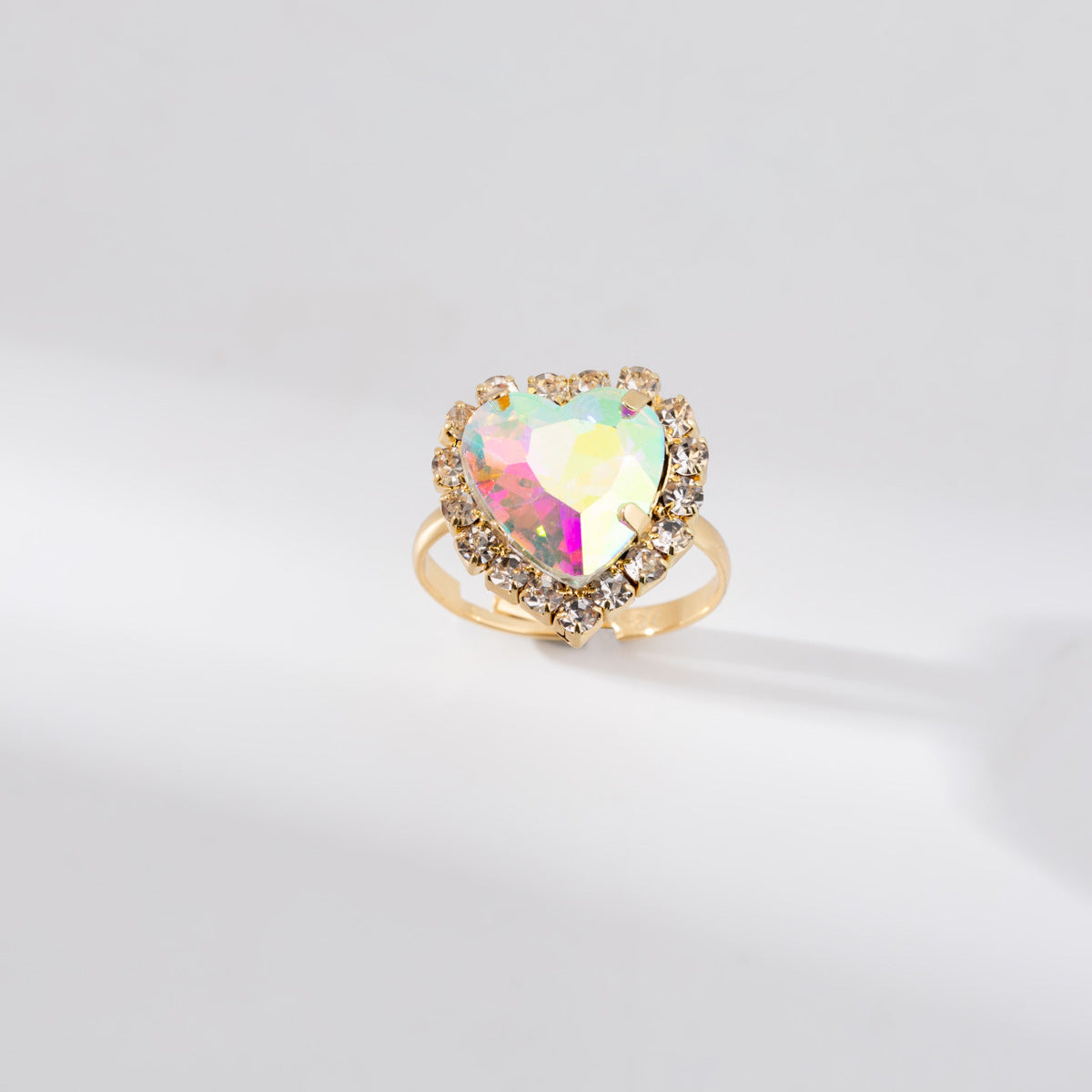 New Fashion Alloy Heart-shaped Ring with Colorful Diamond Accents