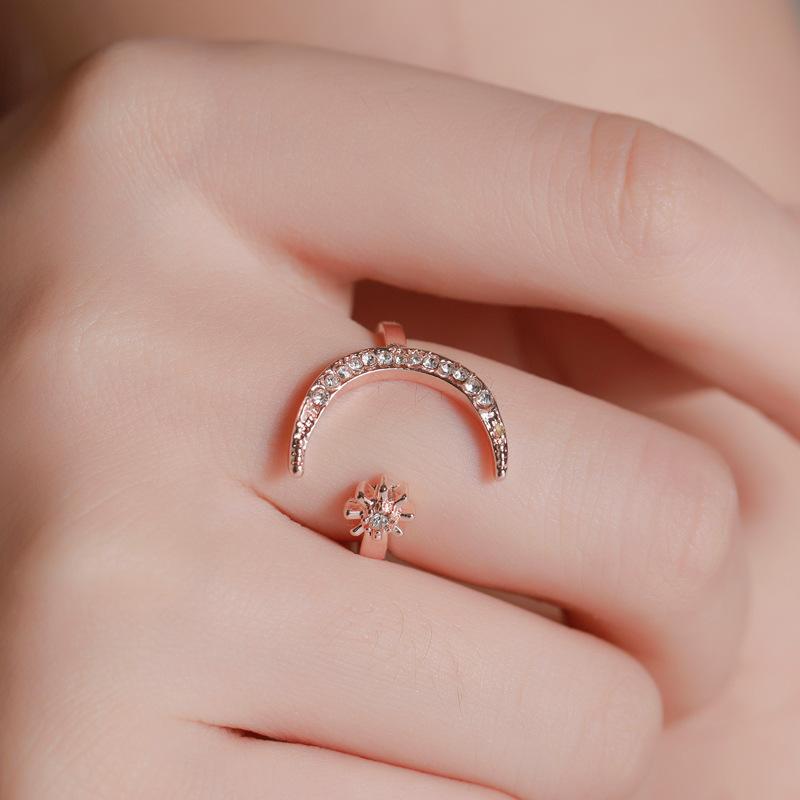 New Fashion Crescent Moon and Star Open Ring - Bohemian Style Adjustable Index Finger Ring