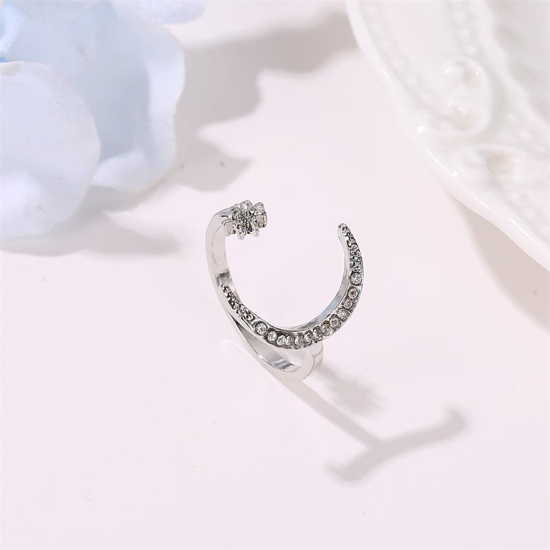 New Fashion Crescent Moon and Star Open Ring - Bohemian Style Adjustable Index Finger Ring