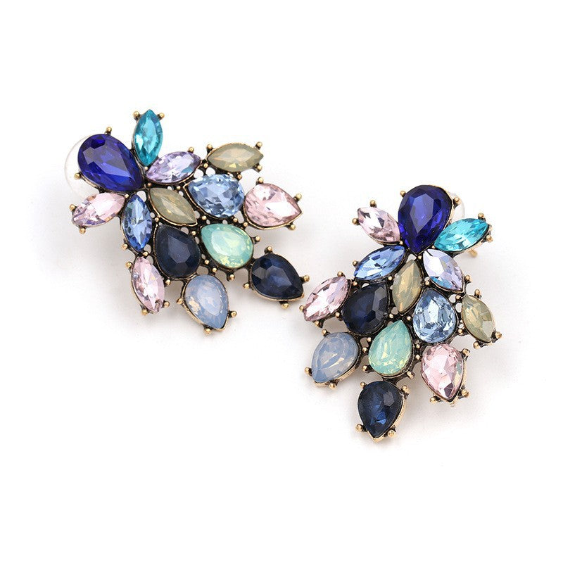 New Floral Alloy Glass Crystal Stud Earrings